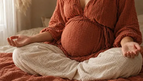 Mains ouvertes posées sur des jambes croisées, photo d'illustration