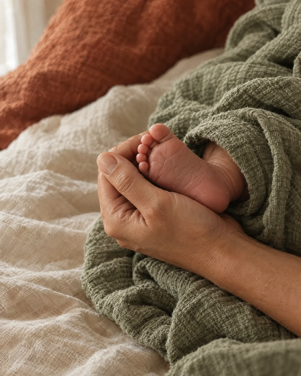 Une main d'adulte tient le pied d'un nouveau-né, photo d'illustration